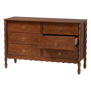 Baxton Studio Seamus Rubberwood Six Drawer Dresser with Bobbin Carved Bedroom Frame