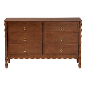 Baxton Studio Seamus Rubberwood Six Drawer Dresser with Bobbin Carved Bedroom Frame