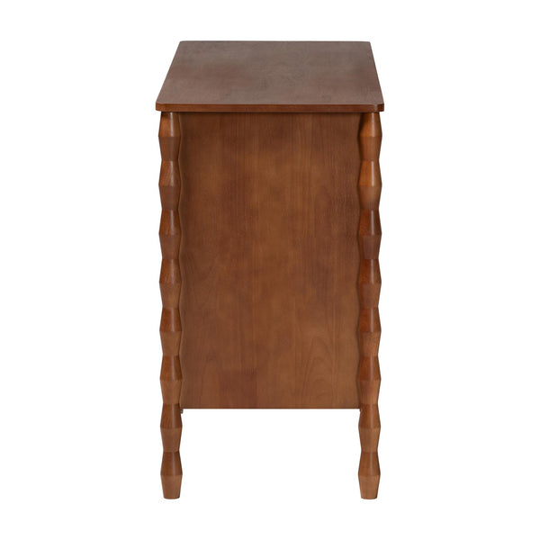 Baxton Studio Seamus Rubberwood Six Drawer Dresser with Bobbin Carved Bedroom Frame