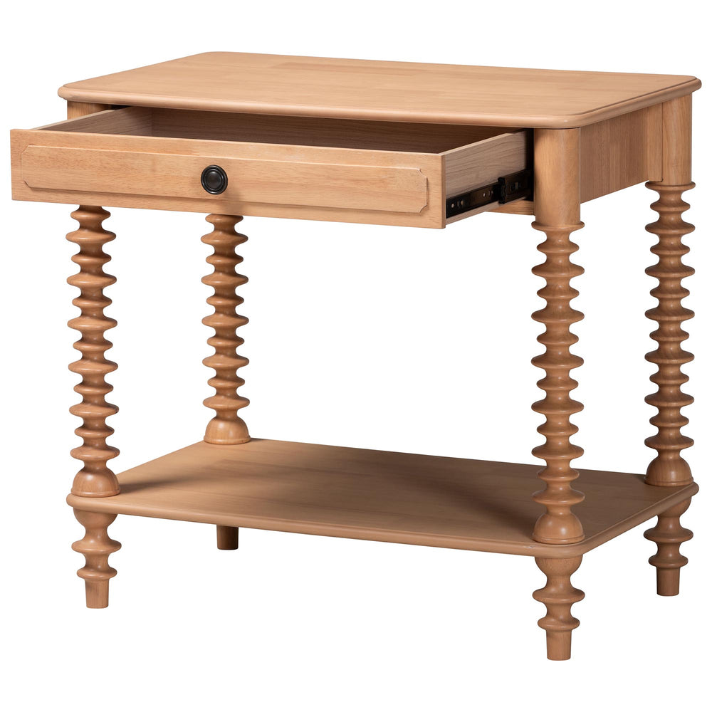 Baxton Studio Baxton Studio Neviah Rubberwood Farmhouse Nightstand with Drawer and Open Shelf MG9029-Beech-1DW-NS