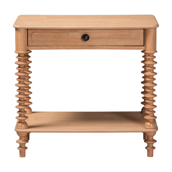 Baxton Studio Neviah Rubberwood Farmhouse Nightstand with Drawer and Open Shelf
