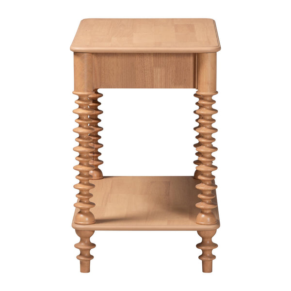 Baxton Studio Neviah Rubberwood Farmhouse Nightstand with Drawer and Open Shelf