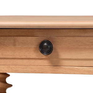 Baxton Studio Neviah Rubberwood Farmhouse Nightstand with Drawer and Open Shelf