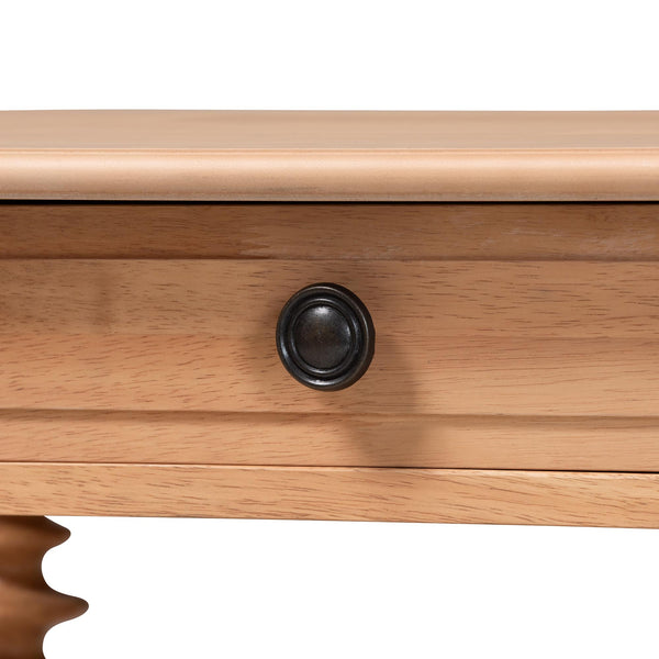 Baxton Studio Neviah Rubberwood Farmhouse Nightstand with Drawer and Open Shelf