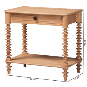 Baxton Studio Neviah Rubberwood Farmhouse Nightstand with Drawer and Open Shelf