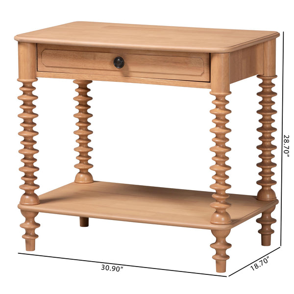 Baxton Studio Neviah Rubberwood Farmhouse Nightstand with Drawer and Open Shelf