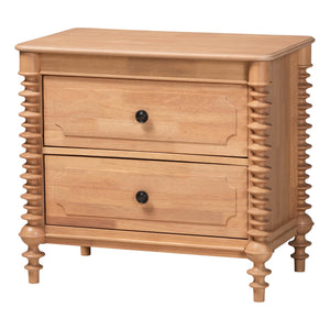 Baxton Studio Baxton Studio Neviah Farmhouse Rubberwood Nightstand with Spindle Legs and Two Drawers MG9029-Beech-2DW-NS