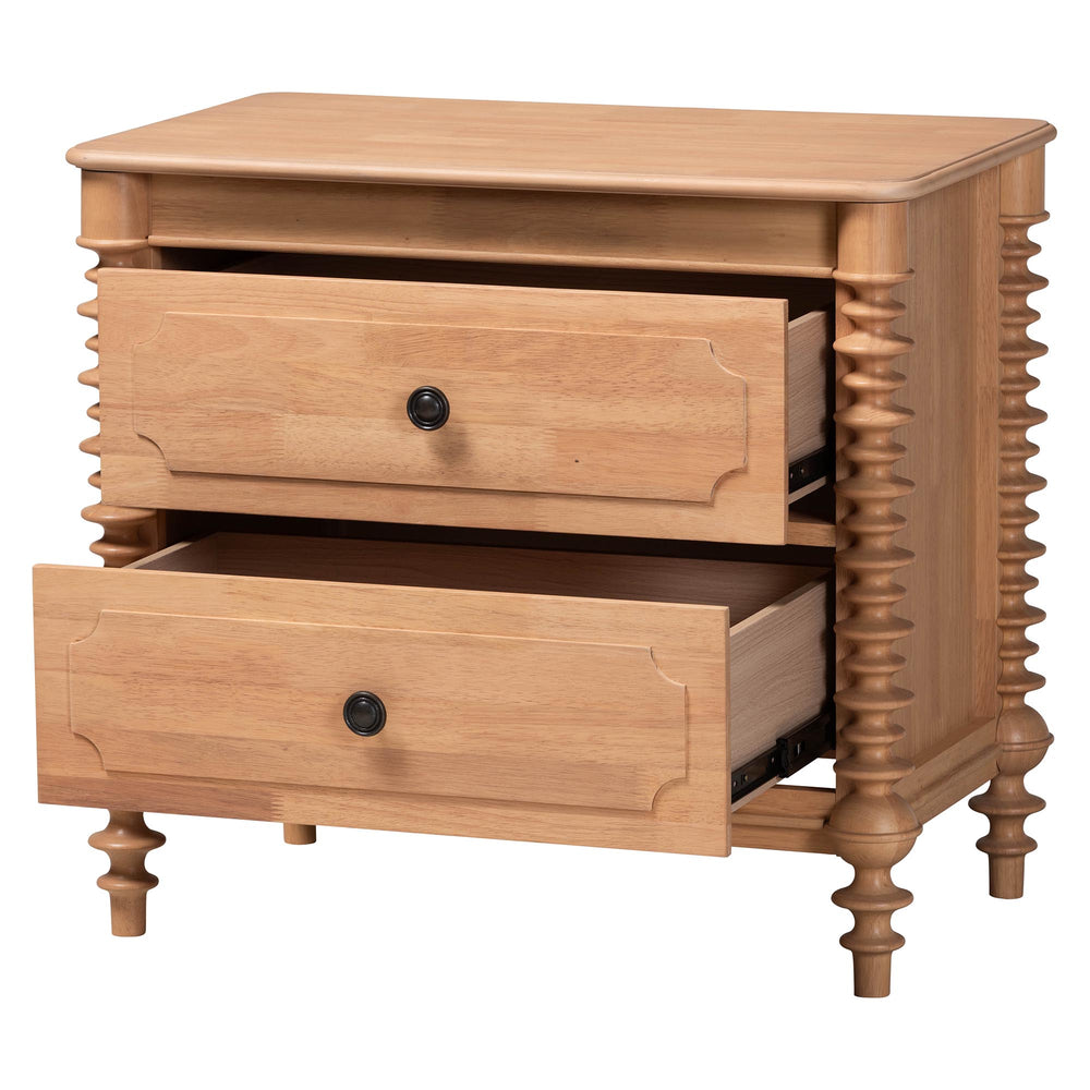 Baxton Studio Baxton Studio Neviah Farmhouse Rubberwood Nightstand with Spindle Legs and Two Drawers MG9029-Beech-2DW-NS