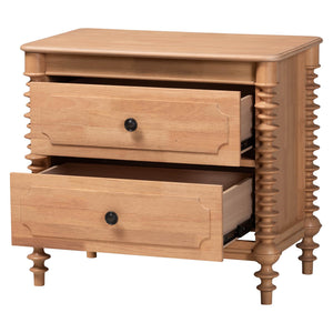 Baxton Studio Neviah Farmhouse Rubberwood Nightstand with Spindle Legs and Two Drawers