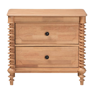 Baxton Studio Neviah Farmhouse Rubberwood Nightstand with Spindle Legs and Two Drawers