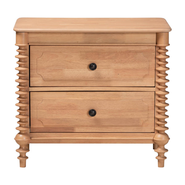 Baxton Studio Neviah Farmhouse Rubberwood Nightstand with Spindle Legs and Two Drawers