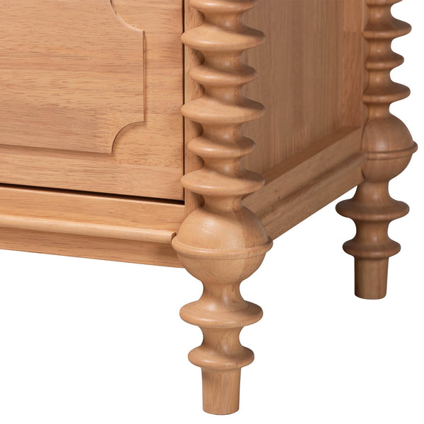 Baxton Studio Neviah Farmhouse Rubberwood Nightstand with Spindle Legs and Two Drawers