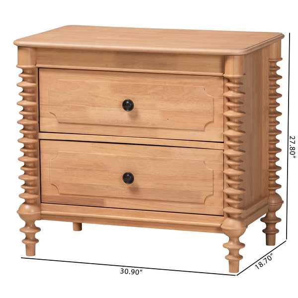 Baxton Studio Neviah Farmhouse Rubberwood Nightstand with Spindle Legs and Two Drawers