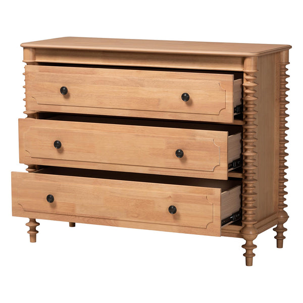 Baxton Studio Neviah Rubberwood 3-drawer Chest Farmhouse Bedroom Storage