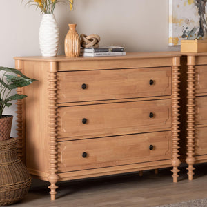 Baxton Studio Neviah Rubberwood 3-drawer Chest Farmhouse Bedroom Storage