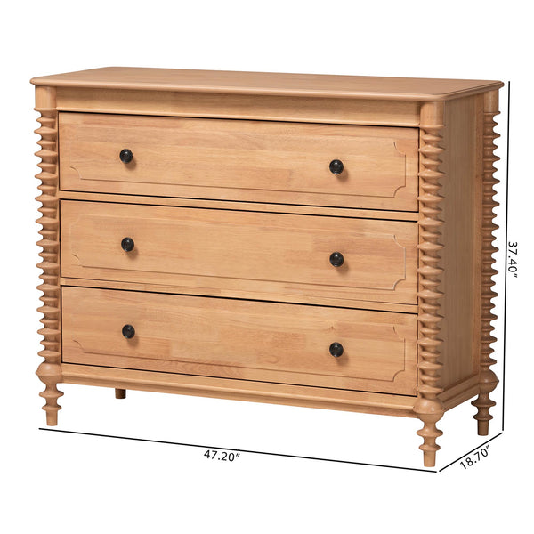 Baxton Studio Neviah Rubberwood 3-drawer Chest Farmhouse Bedroom Storage