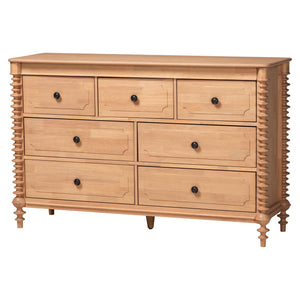 Baxton Studio Baxton Studio Neviah Wide Rubberwood Farmhouse Dresser with Seven Spindle Leg Drawers MG9029-Beech-7DW-Dresser