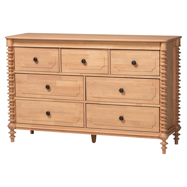 Baxton Studio Baxton Studio Neviah Wide Rubberwood Farmhouse Dresser with Seven Spindle Leg Drawers MG9029-Beech-7DW-Dresser