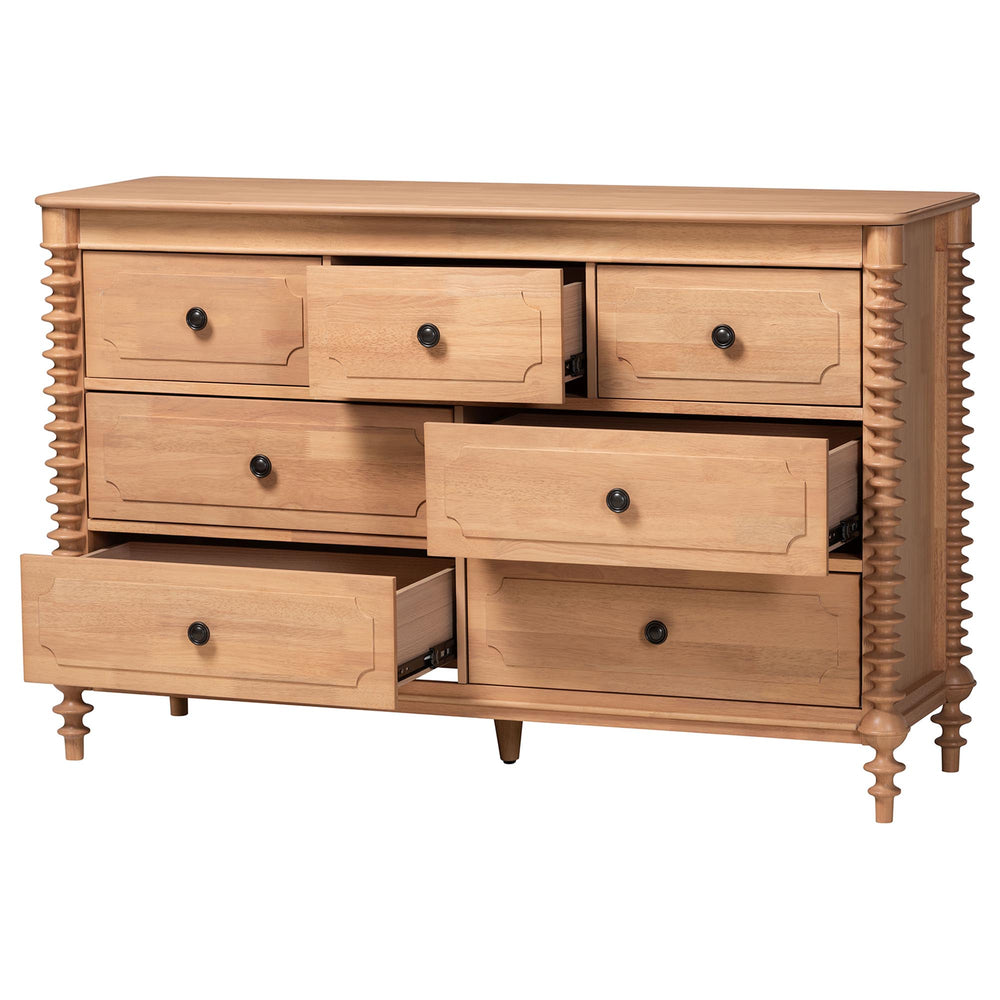 Baxton Studio Baxton Studio Neviah Wide Rubberwood Farmhouse Dresser with Seven Spindle Leg Drawers MG9029-Beech-7DW-Dresser