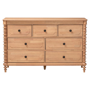 Baxton Studio Neviah Wide Rubberwood Farmhouse Dresser with Seven Spindle Leg Drawers
