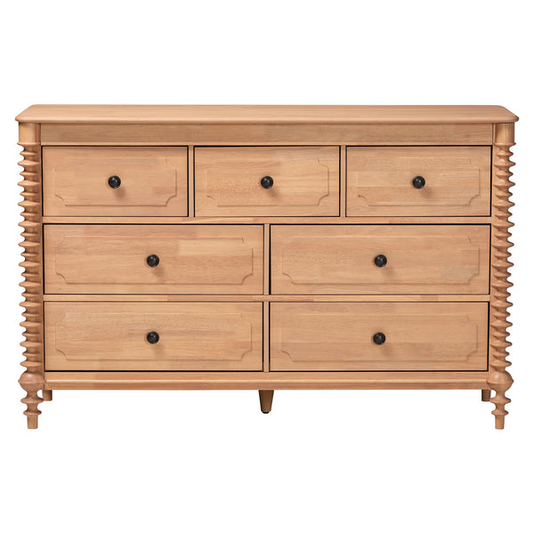 Baxton Studio Neviah Wide Rubberwood Farmhouse Dresser with Seven Spindle Leg Drawers