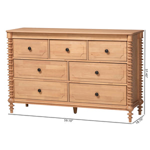 Baxton Studio Neviah Wide Rubberwood Farmhouse Dresser with Seven Spindle Leg Drawers