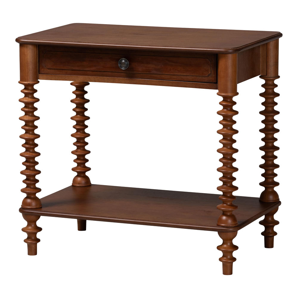 Baxton Studio Baxton Studio Neviah Rubberwood Farmhouse Nightstand with Spindle Legs Open Shelf MG9029-Walnut-1DW-NS