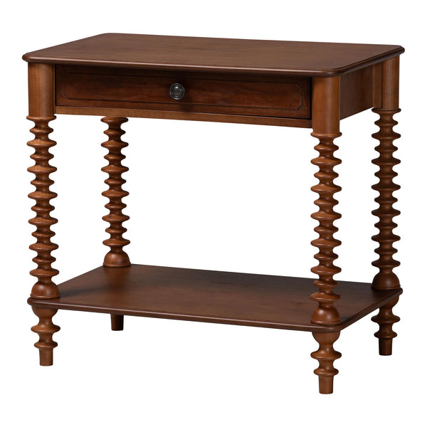 Baxton Studio Baxton Studio Neviah Rubberwood Farmhouse Nightstand with Spindle Legs Open Shelf MG9029-Walnut-1DW-NS