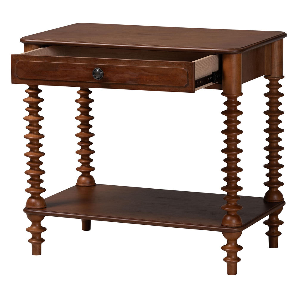 Baxton Studio Baxton Studio Neviah Rubberwood Farmhouse Nightstand with Spindle Legs Open Shelf MG9029-Walnut-1DW-NS