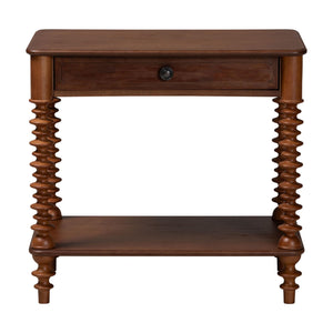 Baxton Studio Neviah Rubberwood Farmhouse Nightstand with Spindle Legs Open Shelf