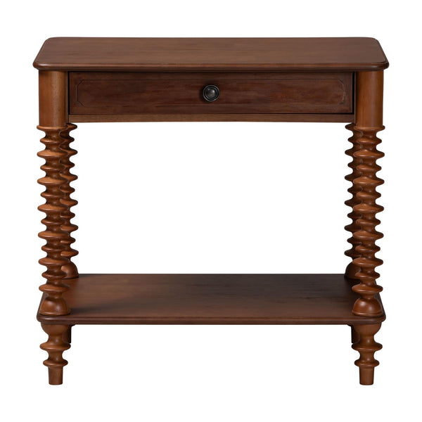 Baxton Studio Neviah Rubberwood Farmhouse Nightstand with Spindle Legs Open Shelf