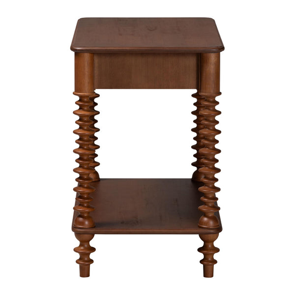 Baxton Studio Neviah Rubberwood Farmhouse Nightstand with Spindle Legs Open Shelf