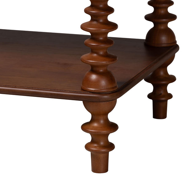 Baxton Studio Neviah Rubberwood Farmhouse Nightstand with Spindle Legs Open Shelf
