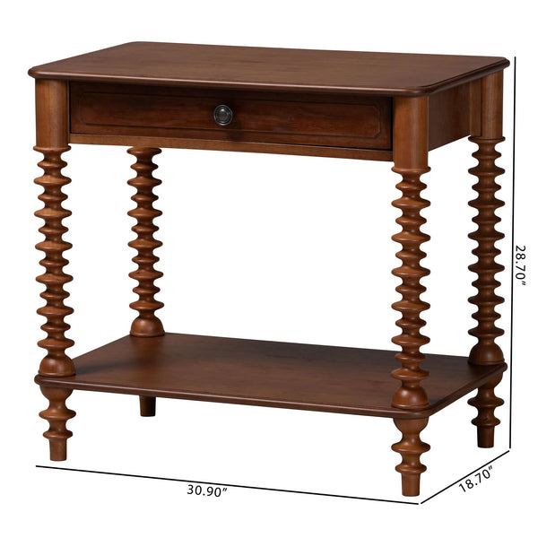Baxton Studio Neviah Rubberwood Farmhouse Nightstand with Spindle Legs Open Shelf