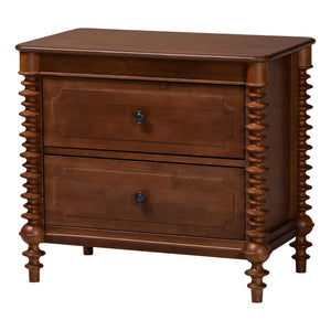 Baxton Studio Baxton Studio Neviah Rubberwood Two Drawer Nightstand Farmhouse Spindle Bedside MG9029-Walnut-2DW-NS
