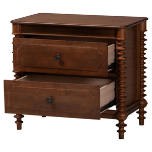 Baxton Studio Neviah Rubberwood Two Drawer Nightstand Farmhouse Spindle Bedside