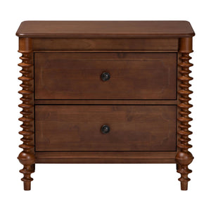 Baxton Studio Neviah Rubberwood Two Drawer Nightstand Farmhouse Spindle Bedside