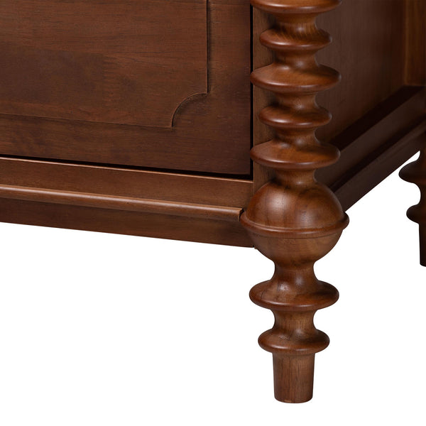 Baxton Studio Neviah Rubberwood Two Drawer Nightstand Farmhouse Spindle Bedside