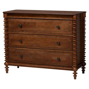 Baxton Studio Baxton Studio Neviah Rubberwood Farmhouse 3-drawer Chest with Spindle Detail MG9029-Walnut-3DW-Chest