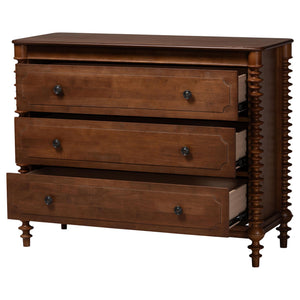 Baxton Studio Neviah Rubberwood Farmhouse 3-drawer Chest with Spindle Detail
