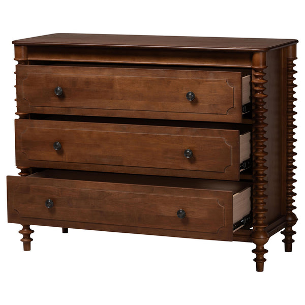 Baxton Studio Neviah Rubberwood Farmhouse 3-drawer Chest with Spindle Detail