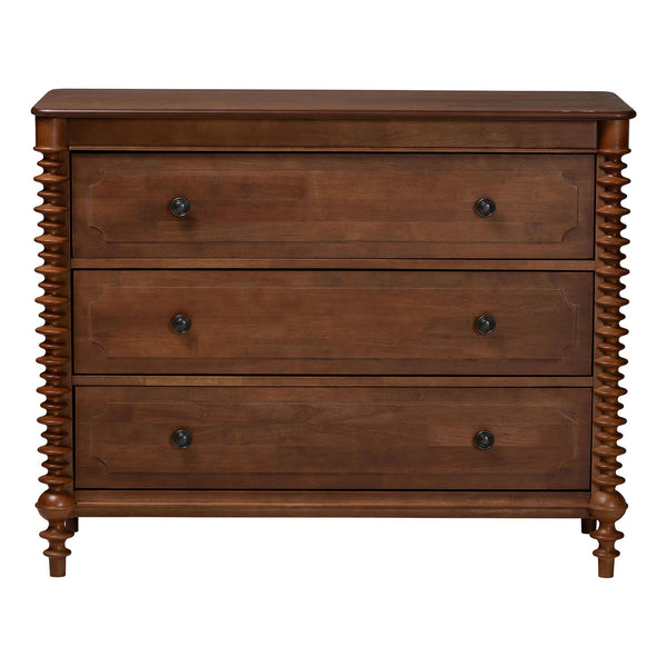 Baxton Studio Neviah Rubberwood Farmhouse 3-drawer Chest with Spindle Detail