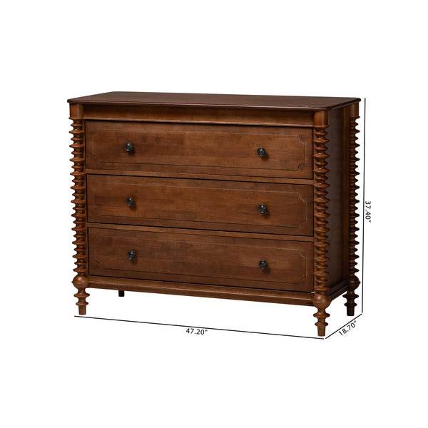 Baxton Studio Neviah Rubberwood Farmhouse 3-drawer Chest with Spindle Detail