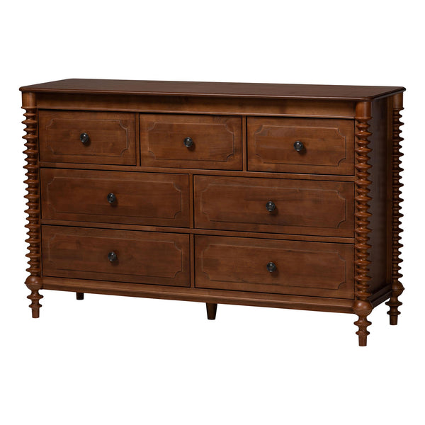 Baxton Studio Baxton Studio Neviah Wide Rubberwood Farmhouse Dresser with Seven Spacious Drawers MG9029-Walnut-7DW-Dresser