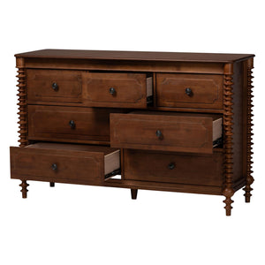 Baxton Studio Neviah Wide Rubberwood Farmhouse Dresser with Seven Spacious Drawers