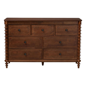 Baxton Studio Neviah Wide Rubberwood Farmhouse Dresser with Seven Spacious Drawers