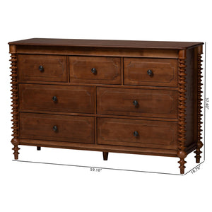 Baxton Studio Neviah Wide Rubberwood Farmhouse Dresser with Seven Spacious Drawers