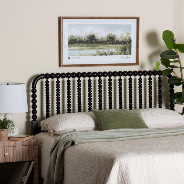 Baxton Studio Finley Solid Rubberwood Bobbin Spindle Headboard for Cottage Farmhouse Bedroom