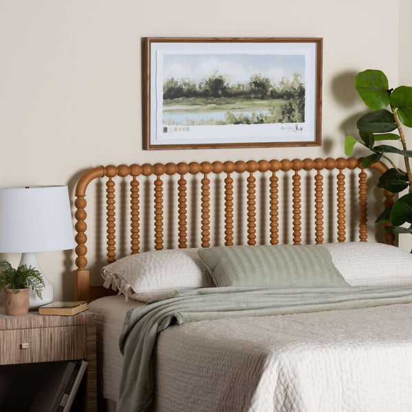 Baxton Studio Finley Solid Rubberwood Bobbin Spindle Headboard for Cottage Farmhouse Bedroom