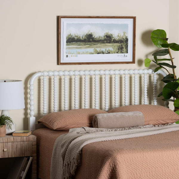 Baxton Studio Finley Solid Rubberwood Bobbin Spindle Headboard for Cottage Farmhouse Bedroom